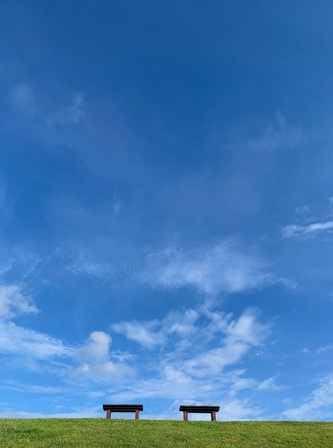 A blue sky with some clouds in the background