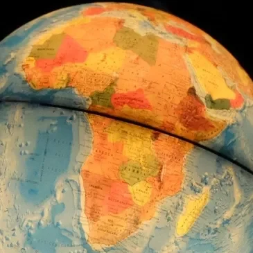 A close up of the globe with africa on it